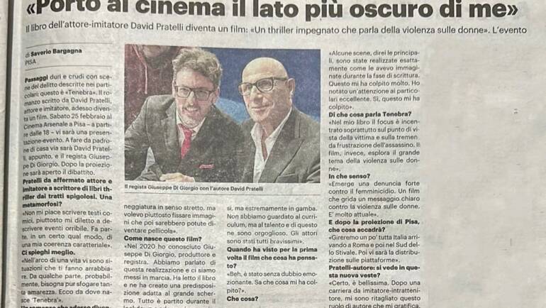 DAVID PRATELLI PORTA AL CINEMA IL SUO LATO OSCURO! IL 25 FEBBRAIO VI ASPETTA ALL’ARSENALE DI PISA