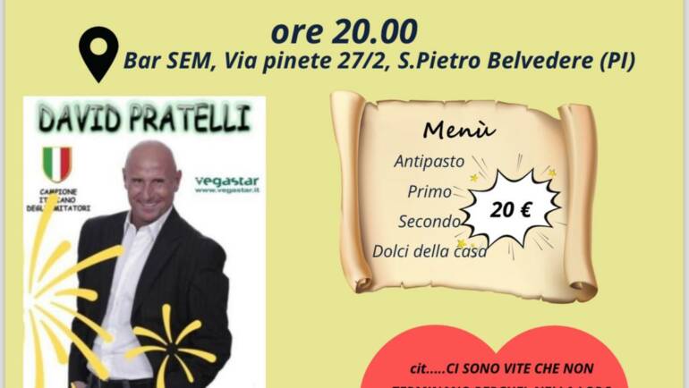 SABATO 12 OTTOBRE A CENA PER FEDE… CON DAVID PRATELLI